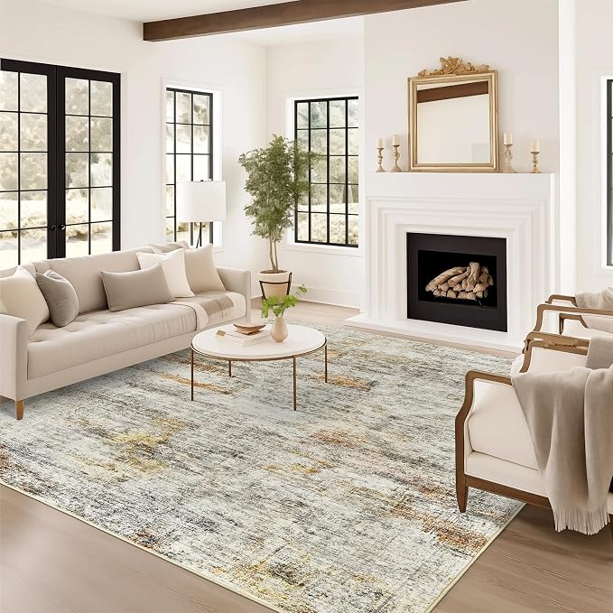 Soalmost 6x9 Area Rug for Living Room Washable 6x9 Non-Slip Modern Abstract Rugs for Bedroom Dinning Room Ultra-Thin Indoor Gray Rust