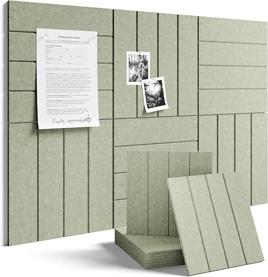 Fluxynara Felt Bulletin Board Tiles Large 36" x 24" Cork Board Alternative-6 Pack with 32 Adhesive Tabs, Thick Slat Wall Panels for Office Decor, Push Pin Board Wall Organizer Alternative - Sage Green