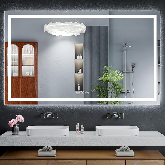 60"x36" LED Bathroom Mirror with Lights, Backlit + Front Lit with CRI>90, Lighted Mirror for Bathroom, Anti-Fog, Dimmable Brightness, 3 Colors, Memory Function, Shatterproof Tempered Glass