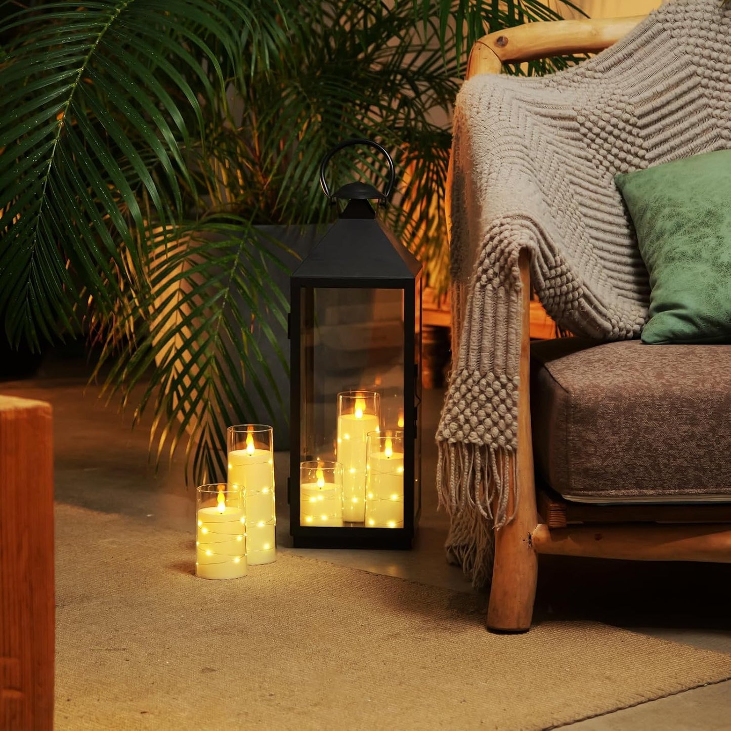 Homemory Flameless Candles with Embedded Star String Fairy Lights, Battery Operated Candles, LED Candle, Fake Candles with Remote Control and Timer, Ivory, Set of 5(H4 5" 6" 8" 8")