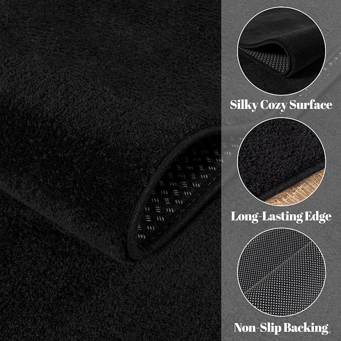 qulint 5x8 Area Rug for Living Room, Black Washable Rugs for Bedroom with Thickened Memory-Foam, Minimalist Modern Carpet Non Slip Rug for Student Kid Room Dorm Classroom Home Decor