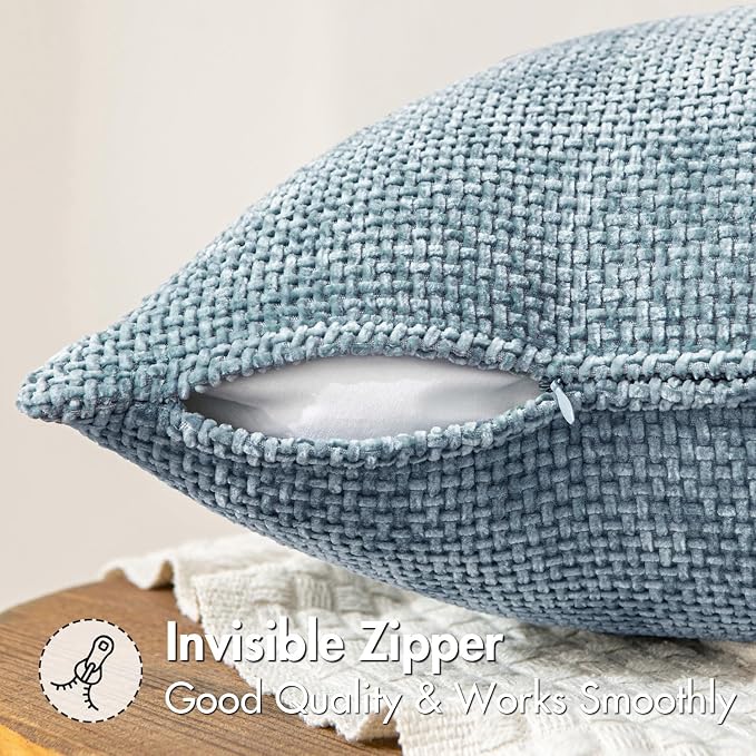 MIULEE Pack of 2 Light Blue Throw Pillow Covers 20x20 Inch Coastal Summer Modern Boho Accent Decorative Pillow Covers Soft Chenille Farmhouse Cushion Covers for Home Decor Couch Bed Sofa Living Room