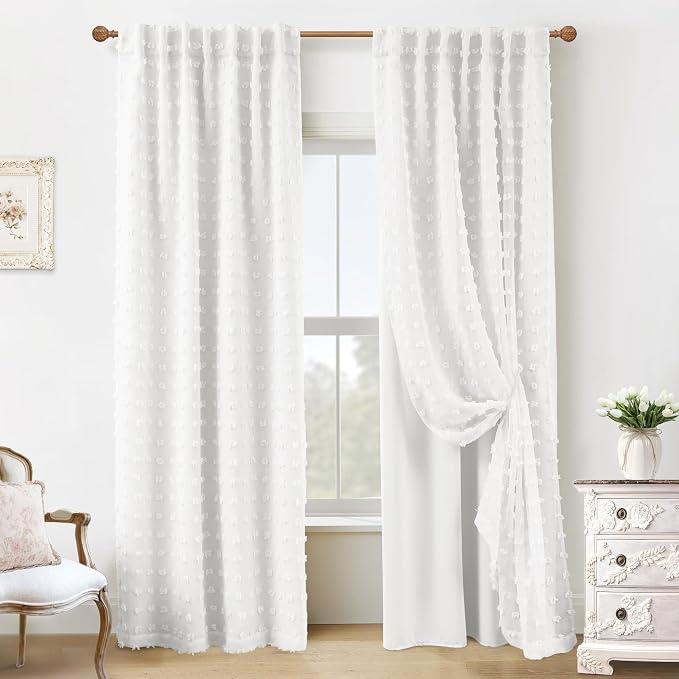Closet Curtain for Open Closet,Sheer Overlay White Boho Flowy Floor to Ceiling Curtains for Living Room Bedroom 96 Inches Long