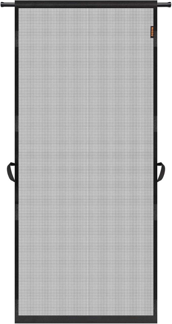MAGZO Hanging Screen Door, Fits Door Size 28" x 80" (Curtain Size 30'' x 81''), Upgraded Fiberglass Mesh Net with Tension Rod&Hook&Loop (One Piece Can be Installed in 2 Ways), Weighted Bottom, Grey