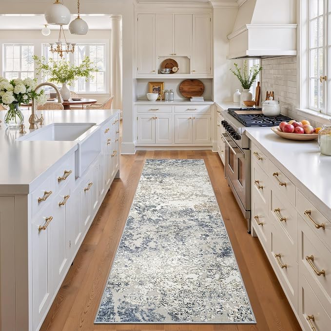 Art&Tuft Runner Rug 2'6"x8' - Anti-Slip Backing Abstract Hallway Rug, Stain Resistant Kitchen Runner, Foldable Machine Washable Runner Rug(2'6"x8', Blue)