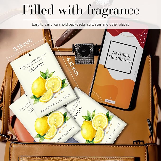 Lemon Scented Sachet Bags - 12 Pack Drawer & Closet Freshener, Long Lasting Odor Eliminator for Wardrobes, Cars & Storage, Home Fragrance Air Freshener Sachets