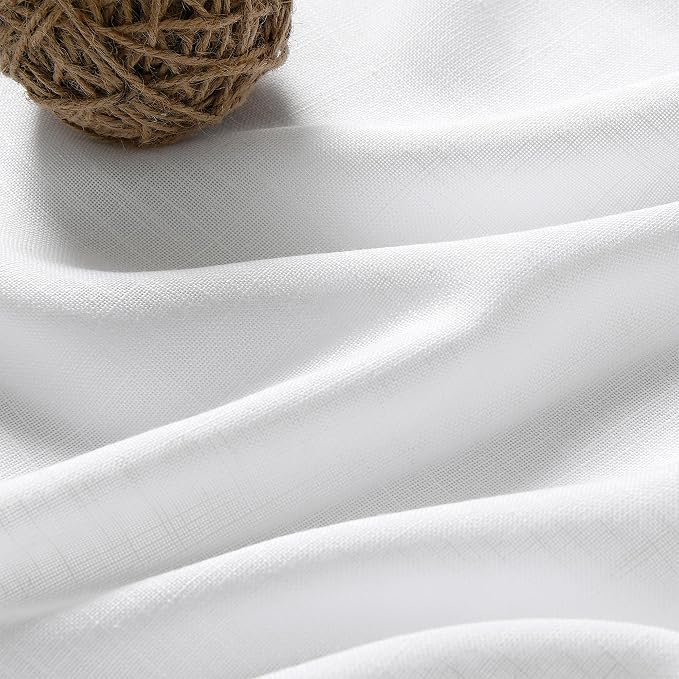 White Linen Textured Long Curtains for Living Room 144 Inch Length 2 Panel Set Back Tab Rod Pocket French Country Semi Sheer Curtains Sliding Door Ceiling Window Decor Light Filtering Drapes 52x144