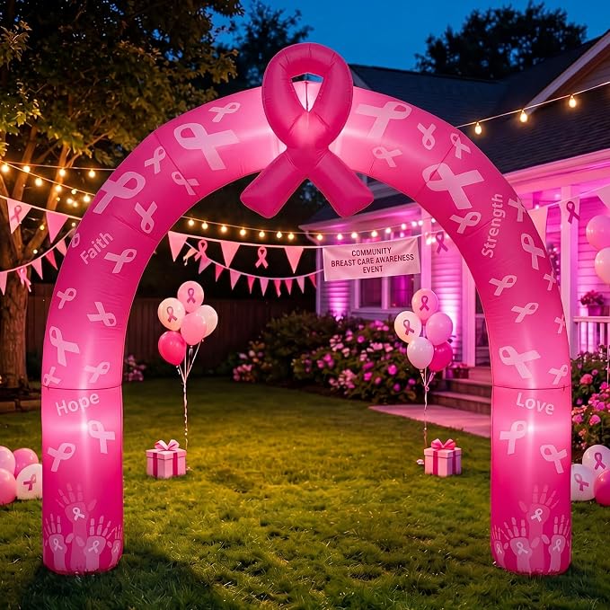 Shappy 9ft Breast Cancer Awareness Inflatable Arch Decorations LED Lights Pink Ribbon Blow up Archway Giant Decor for Breast Cancer 2026 Party Holiday Yard Lawn Porch Garden Outdoor Indoor