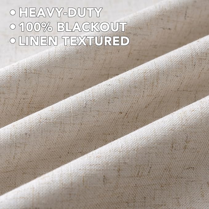 H.VERSAILTEX Linen Curtains 100% Blackout Curtains for Bedroom 84 inch Long Full Light Blocking Nature Linen Blended Window Curtains for Living Room Nickel Grommet (2 Panels, Heathered Natural)