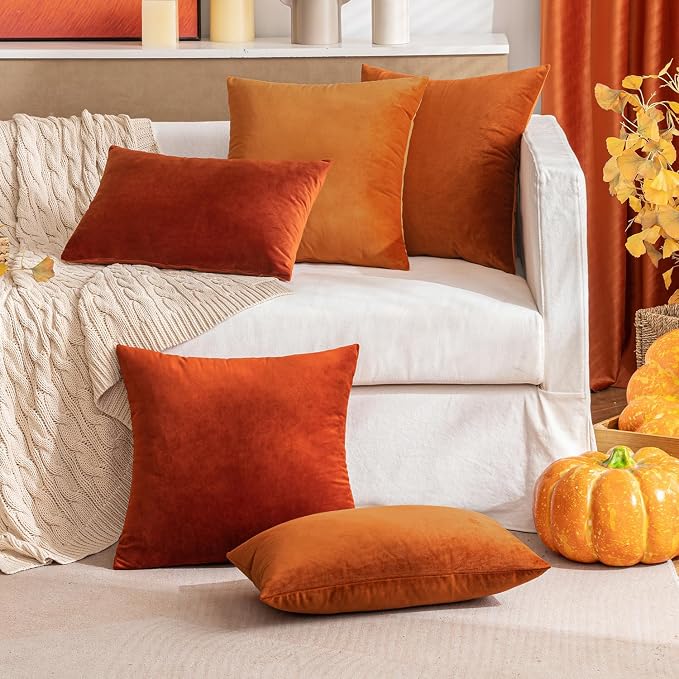 MIULEE Velvet Throw Pillow Covers 12x20 Inch, Pack of 2 - Burnt Orange, Soft Solid Lumbar Fall Decorative Pillow Covers Modern Luxury Home Decor for Chair Couch Sofa Bedroom Livingroom