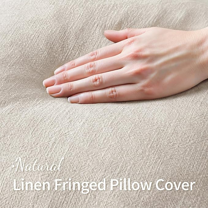 MIULEE Decorative Throw Pillow Covers Neutral Linen Fringe Throw Pillows Set of 1 Natural Beige Boho Farmhouse Cushion Covers for Couch Sofa Bed Living Room Spring Home Decor 14x36 Inch