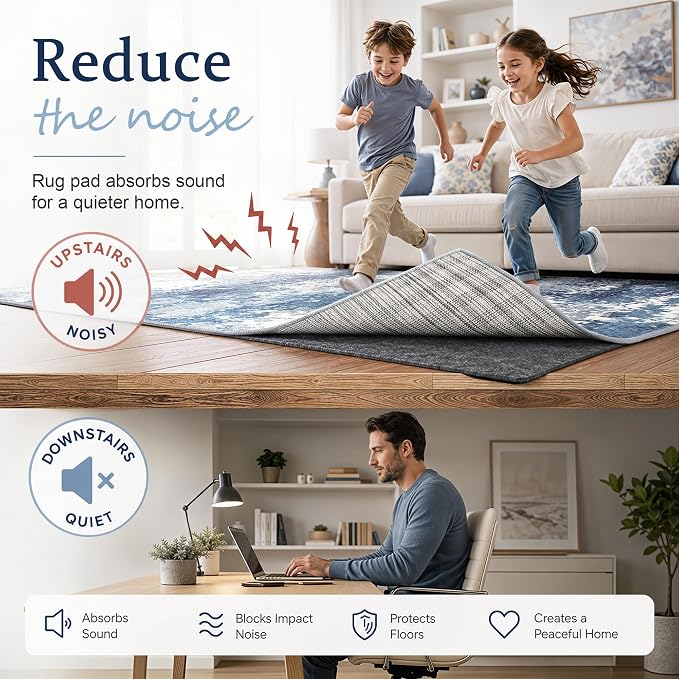 Merelax 4x6 Non Slip Rug Pad Gripper Cushioned Carpet Pads for Hardwood Floors, Thick Felt Liner with Silicone Backing, Under Area Rugs Anti Skid Mat Keep Rugs in Place and Safe