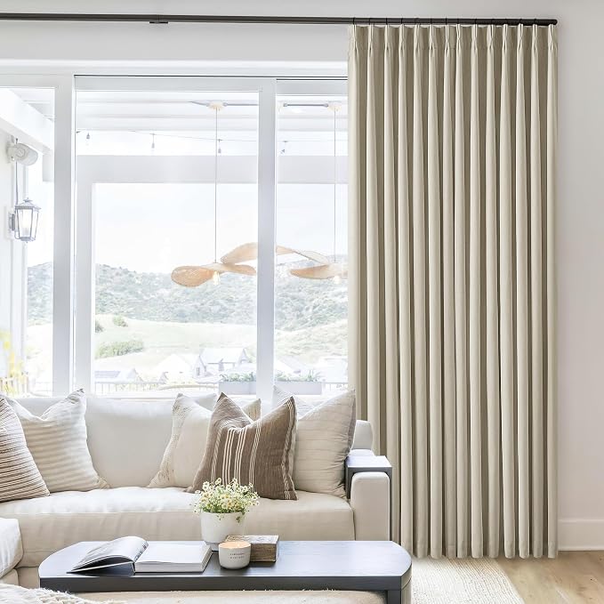 Burlywood Birch Pinch Pleated Full Blackout Curtains Linen Blend Room Darkening Window Curtains 95 Inch for Living Room Bedroom Thermal Insulated Back Tab Pinch Pleat Drapes with Hooks Rings 2 Panels