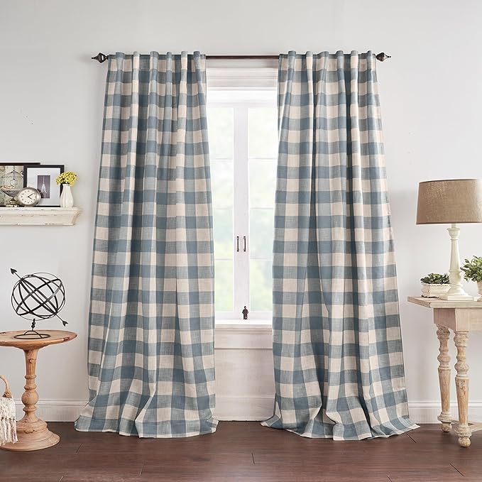 Grainger Buffalo Check Blackout Window Curtain, Chambray - 52" W x 84" L