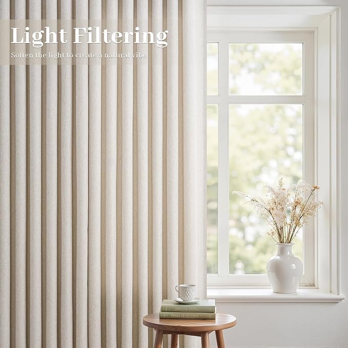 102 Inch Curtains Pinch Pleat Linen Curtains for Living Room Bedroom 2 Panels,with Back Tab Design Linen Textured Semi Sheer Privacy Thick Decorative Curtain Drapes,40x102 in Long