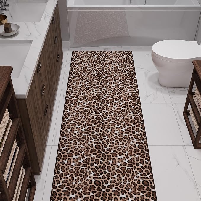 Ottomanson Aisle Runner Rug 1'10.5" x 36' – Soft Non-Slip Rug, Low Pile Carpet for Hallways, Events, Churches & Extra-Long Indoor Spaces, Leopard Print Brown