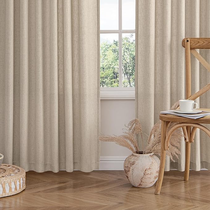 MIULEE Non-See-Through Privacy Linen Curtains 2 Panels, Light Filtering Window Curtains Farnhouse Textured Back Tab Semi Sheer Drapes for Bedroom Living Room, 52 x 84 Inches Long, Taupe