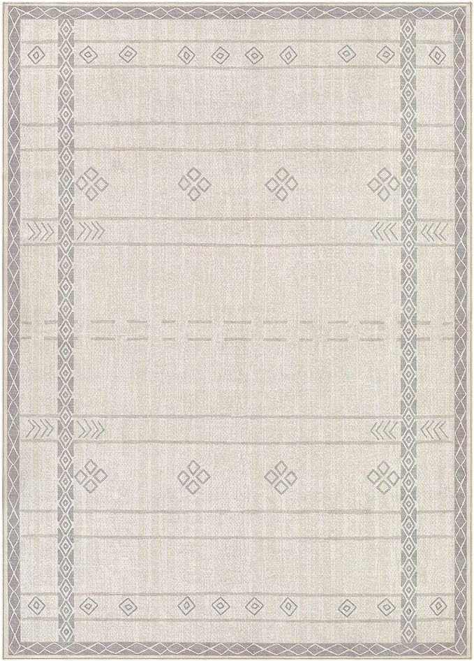cotiled 5x7 Area Rugs Living Room Rug: Washable Boho Rugs with Non Slip Backing Large Soft Indoor Stain Resistant Carpet for Bedroom Farmhouse Dining Room Lightweight Home Decor Grey Beige