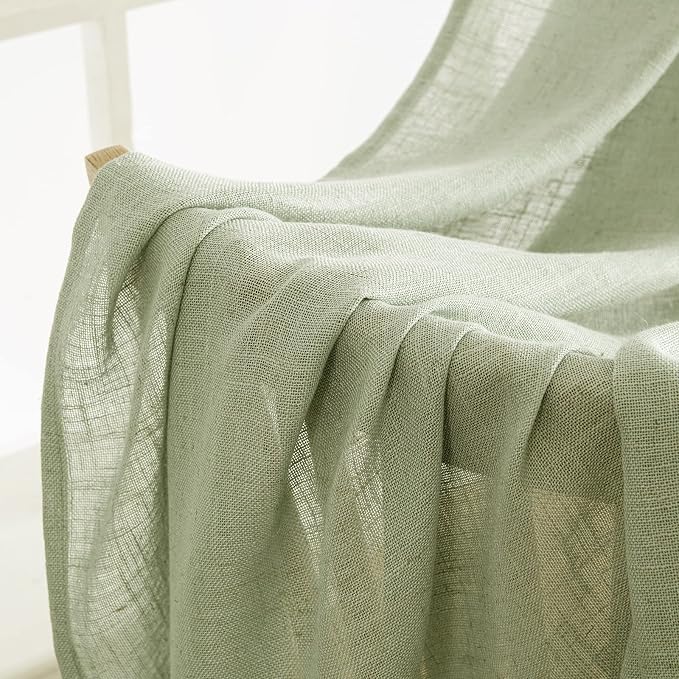 MIULEE Sage Green Linen Curtains 84 Inch Length 2 Panels for Bedroom Living Room, Soft Thick Linen Textured Window Drapes Semi Sheer Light Filtering Back Tab Rod Pocket Burlap Look Decor