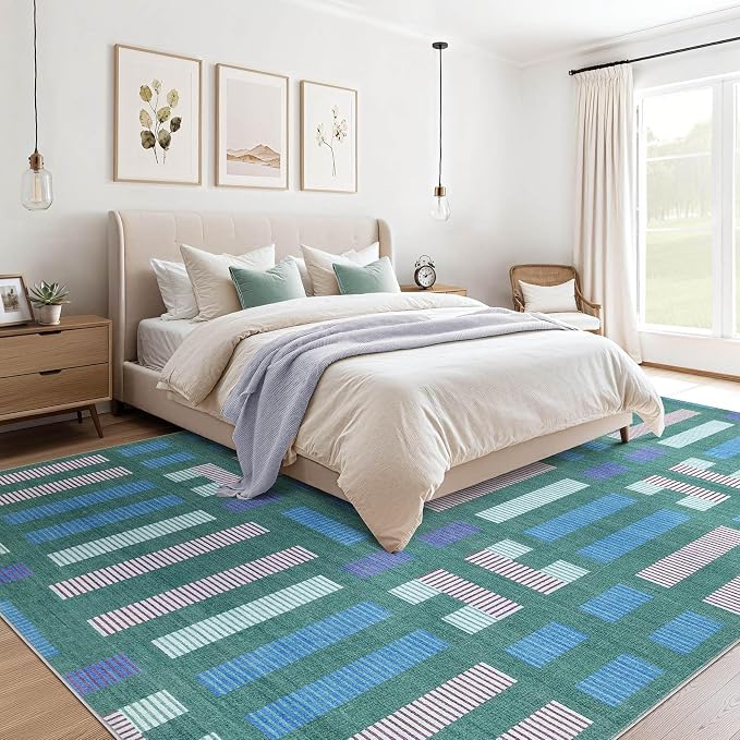 cotiled 10x14 Area Rugs Living Room Rug: Washable Boho Rugs with Non Slip Backing Large Soft Indoor Stain Resistant Carpet for Bedroom Farmhouse Dining Room Lightweight Home Decor Green