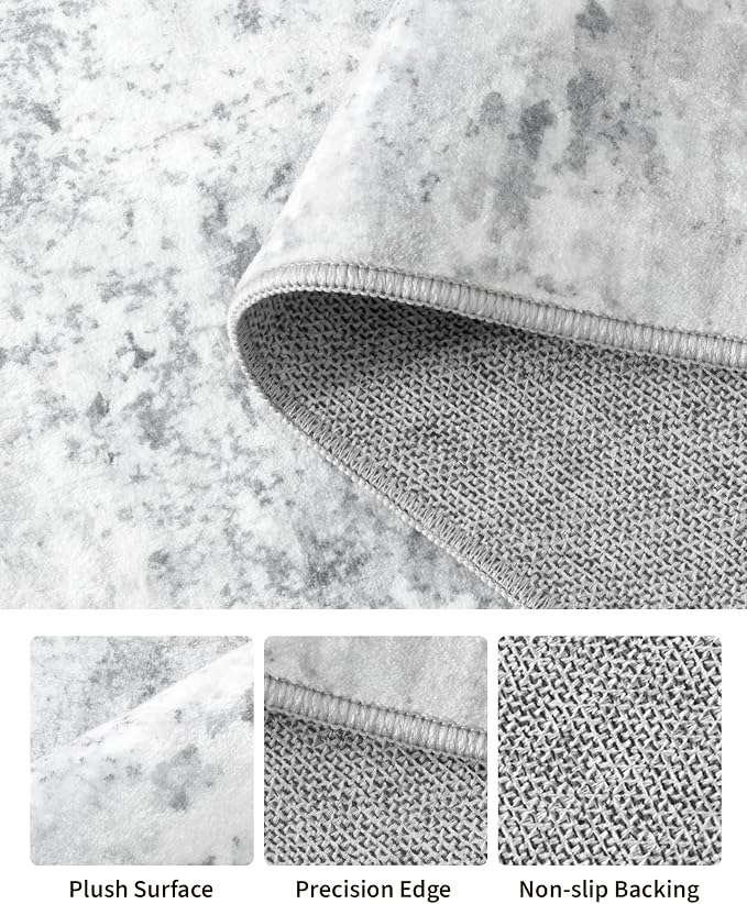 Art&Tuft Washable Rugs 8x10, Anti-Slip Backing Abstract 8x10 Area Rugs for Living Room, Stain Resistant Foldable Machine Washable Area Rug(8'x10', 01-Grey)
