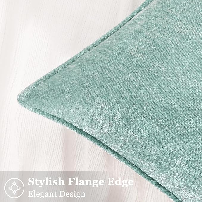 decorUhome Fall Couch Euro Sham Throw Pillow Covers 22x22 Set of 2, Decorative Soft Velvet Modern Cozy Chenille Pillow Cases with Elegant Design for Sofa Bed Living Room Home Decor, Aqua Haze