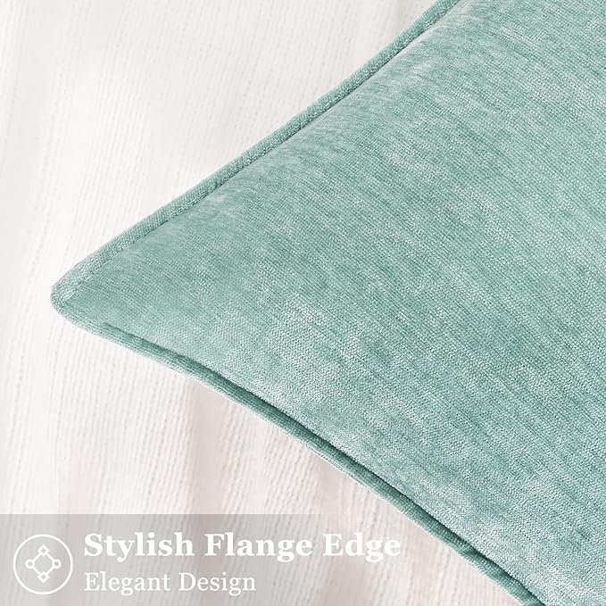 decorUhome Fall Couch Throw Pillow Covers 18x18 Set of 2, Decorative Soft Velvet Modern Cozy Chenille Pillow Cases with Elegant Design for Sofa Bed Living Room Home Decor, Aqua Haze