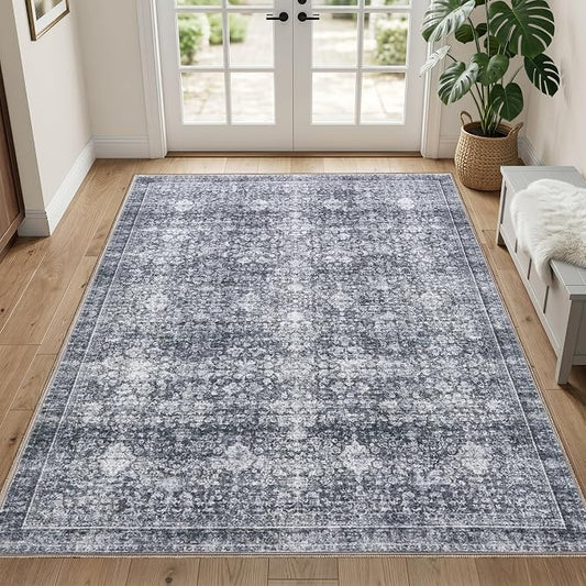 Sasttie 3x5 Rug, Ultra-Soft Washable Rug, Low Pile Foldable Thin Carpets with Non-Slip Backing, Skin-Friendly Stain Resistant Carpet for Living Room, Bedroom, Kitchen, Dorm, 3x5, Black Grey