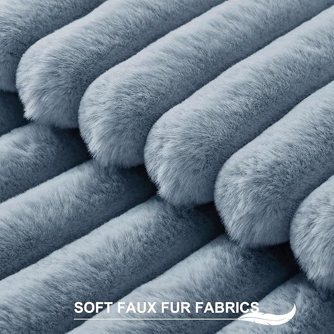 Pallene Faux Fur Plush Throw Pillow Covers 22x22 Set of 2, Luxury Soft Fluffy Striped Decorative Pillow Covers for Sofa, Couch, Living Room, Blue Grey