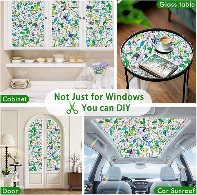 SOMWISE Rainbow Window Privacy Film,Heat Control,UV Blocking,Anti-Glare,Day & Night Privacy Protection & Decoration for Home, Bathroom,Glass Door,Static Cling,Renter-Friendly with Installation Tools