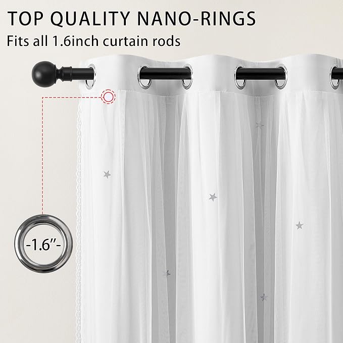 XiDi White Curtains for Bedroom, Girls Room Blackout Curtains, Kids Room Darkening Curtains Decor, 1 Panel SC White52/90/1 US