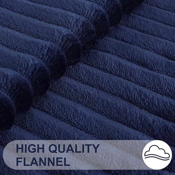 Simmore Decorative Fall Throw Pillow Covers 22x22 Set of 2, Soft Natural Plush Flannel Double-Sided Fluffy Couch Euro Sham Pillow Covers for Sofa Living Room, Navy Blue