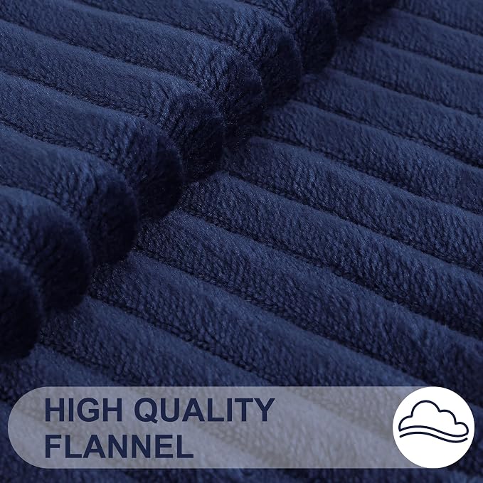 Simmore Decorative Fall Throw Pillow Covers 24x24 Set of 2, Soft Natural Plush Flannel Double-Sided Fluffy Couch Euro Sham Pillow Covers for Sofa Living Room, Navy Blue