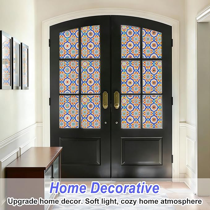 SOMWISE Frosted Glass Window Privacy Film with Tools, Heat Blocking, Anti-UV, Anti-Glare, Static Cling, Decor for Home Bathroom Door, Renter Friendly, Removable, Reusable, Blue 17.5Inchx78.5Inch