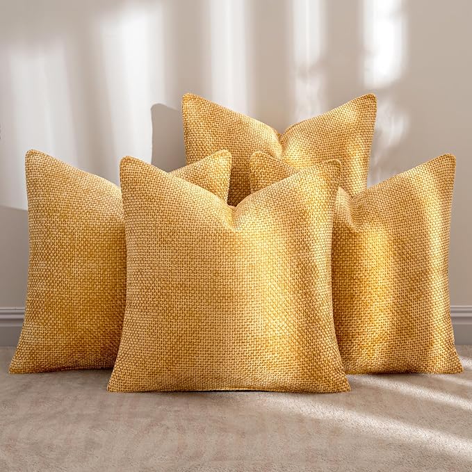 MIULEE Pack of 4 Couch Throw Pillow Covers 20x20 Inch Gold Soft Decorative Chenille Pillow Covers Farmhouse Accent Cushion Covers for Boho Spring Home Decor Sofa Bedroom Living Room