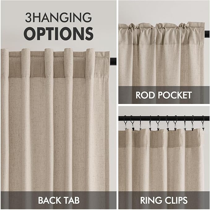MIULEE Non-See-Through Privacy Linen Curtains 2 Panels, Light Filtering Window Curtains Farnhouse Textured Back Tab Semi Sheer Drapes for Bedroom Living Room, 52 x 63 Inches Long, Taupe
