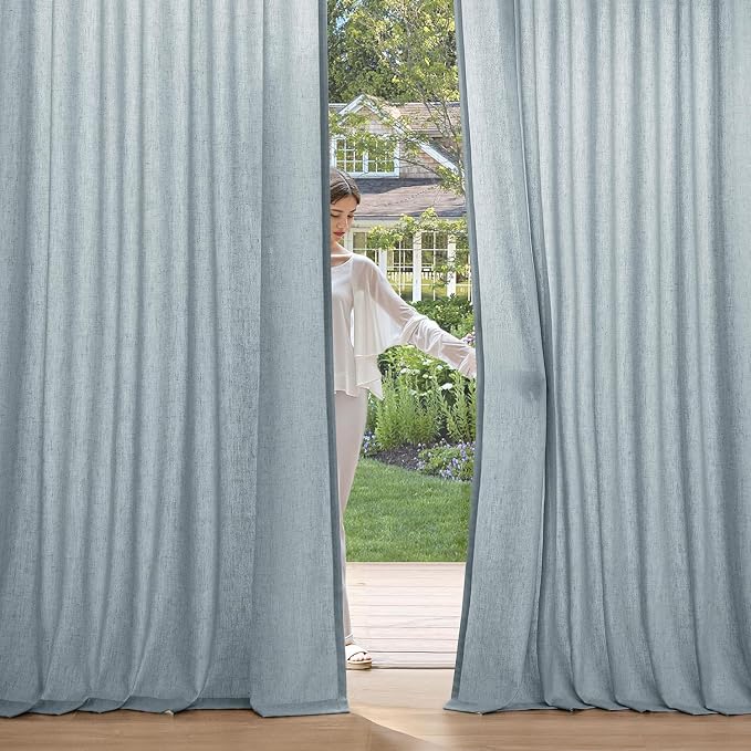 MIULEE Non-See-Through Privacy Linen Curtains 2 Panels, Light Filtering Window Curtains Farnhouse Textured Back Tab Semi Sheer Drapes for Bedroom Living Room, 52 x 96 Inches Long, Stone Blue
