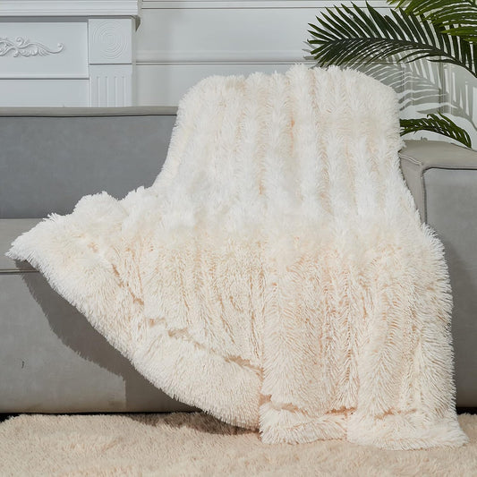 GONAAP Fuzzy Faux Fur Throw Blanket Twin Size Ivory Super Soft Cozy Plush Fuzzy Shaggy Blanket for Couch Sofa Bed (Ivory, Twin(60"x80"))