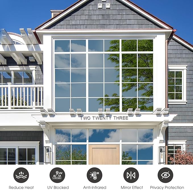 Viseeko Window Tint for Home Window Privacy Film See Out Not in Reflective One Way Window Film UV Sun Heat Blocking Window Film Static Cling for Home Office