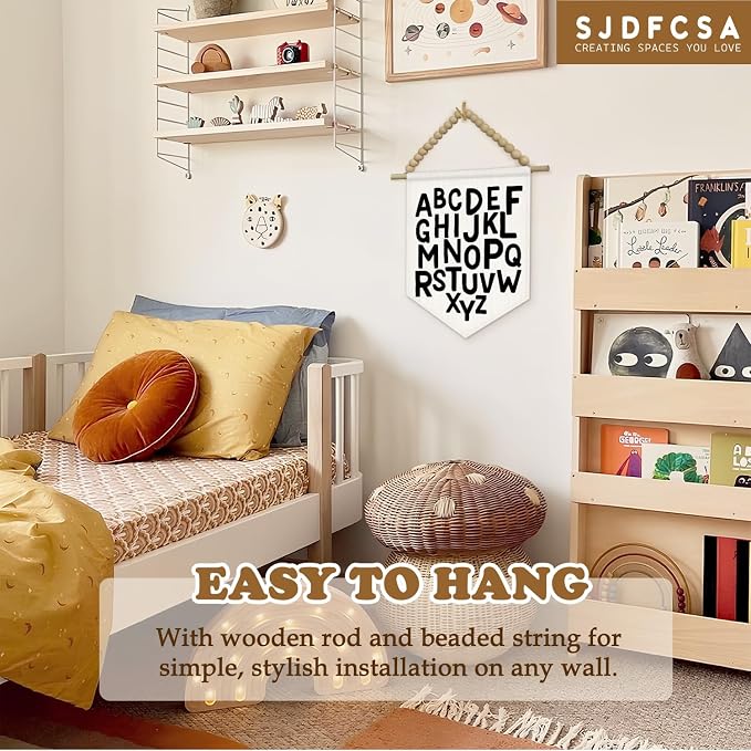 SJDFCSA Alphabet Classroom Wall Art Decor, Kids Room Decor, ABC Alphabet Educational Boho Nursery Wall Hanging Display Pennant Flag for Kids Boy Girl Nursery Toddler Room Bedroom Playroom Classroom