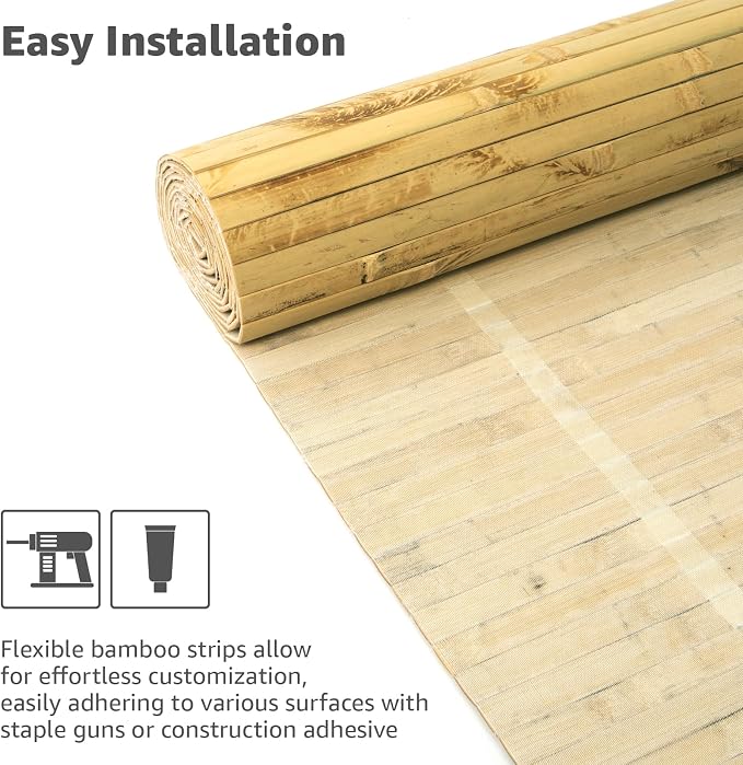 Art3d Natural Bamboo Wall Panel for Interior Wall Decor, Renewable Pole Wrap Wainscoting Paneling for Wall Ceiling Furniture Cabinet Office, 12 x 96 Inch, 2-Pack - Light Burned