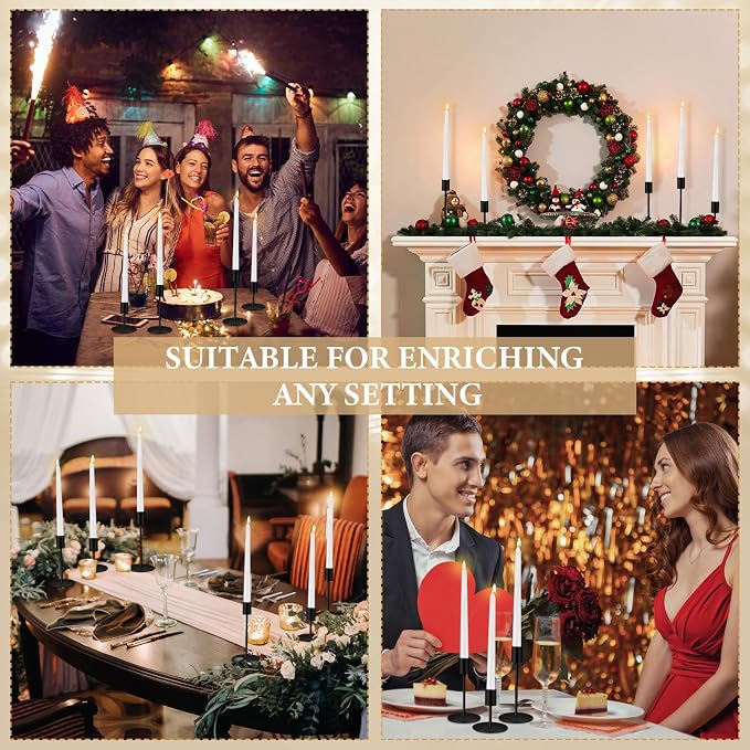 12 Set Candle Holders Bulk with 10'' Dripless Taper Candles 3.3'' 5.5'' 6.3'' Metal Candlestick Holders Vintage Modern Decorative Table Centerpiece for Wedding Birthday Home Decor (Black)