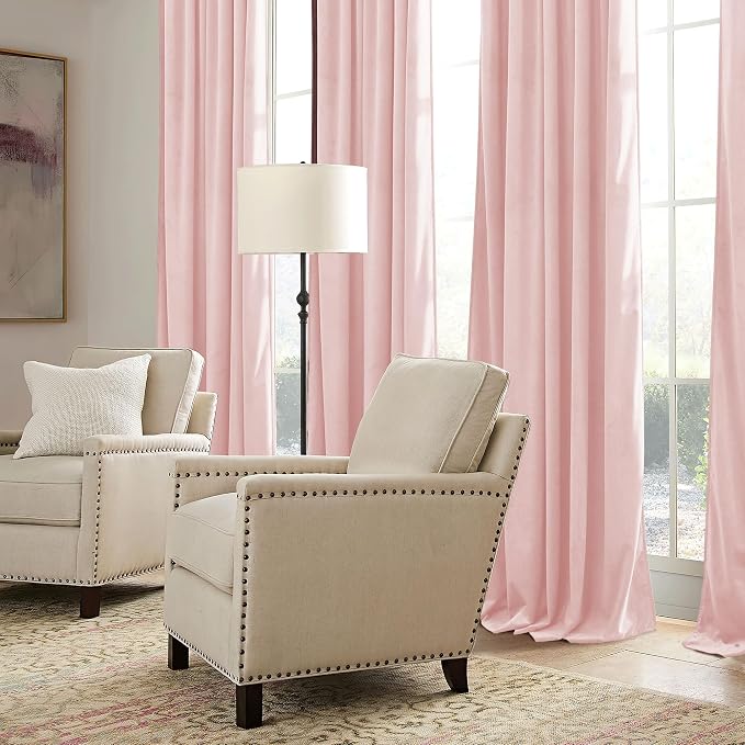 RYB HOME Pink Velvet Curtains 96 inches, Back Tab Soft Fabric Room Darkening Thermal Insulated Luxurious Home Decor Curtains for Living Room Bedroom, W 52" x L 96", 2 Panels Set