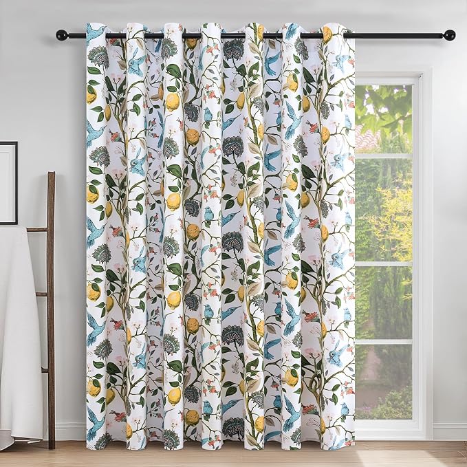 Topfinel Sliding Door Patio Floral Curtains & Drapes, Blackout Extra Wide Room Divider Large Coquette Vintage Farmhouse Country Hummingbird Patterned Grommet Curtains 1 Single Panels W100 x L84
