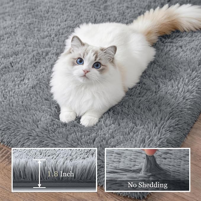 6x9 Area Rugs for Living Room Bedroom: Ultra Soft Fluffy Shag Rug Upgrade Non-Slip Non-Shedding Large Fuzzy Plush Carpet Indoor Floor Carpets for Kids Room Playroom Nursery Dorms Home Decor Light Gray