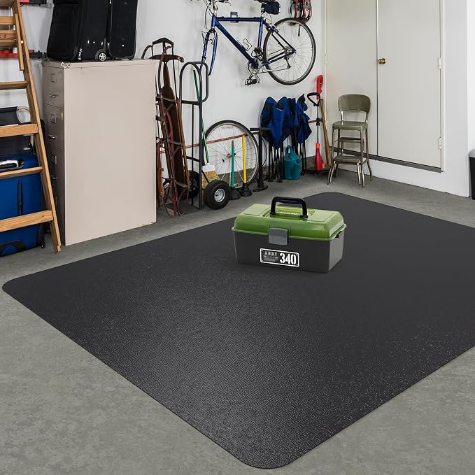 Area Floor Mat for Home, 6'×9' Large Black No Slip Waterproof Vinyl Area Rug for Dining Room, Spill Resistant Hard Floor Protector Cover for Mud Room, Easy Clean Splat Mat for Under High Chair