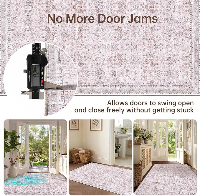 Sasttie 2x3 Rug, Ultra-Soft Washable Rug, Low Pile Foldable Thin Carpets with Non-Slip Backing, Skin-Friendly Stain Resistant Carpet for Living Room, Bedroom, Kitchen, Dorm, 2x3, Pink