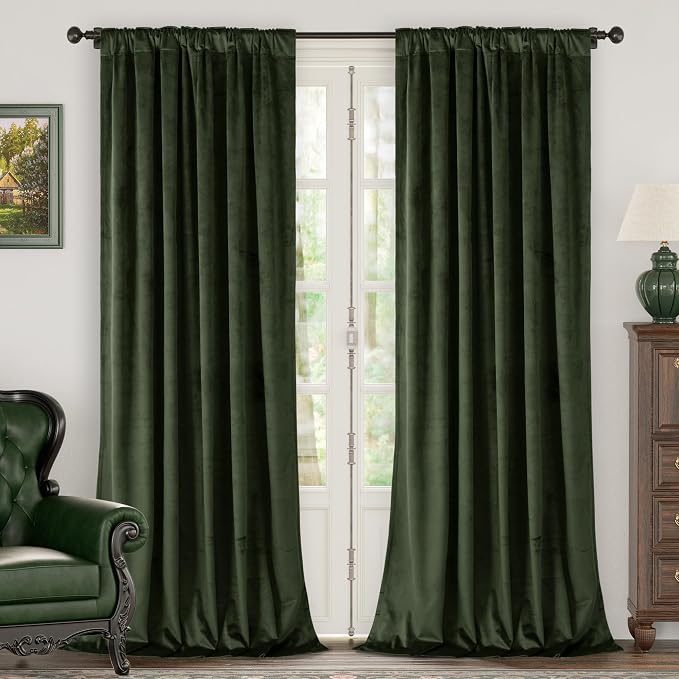 BGment Olive Green Velvet Curtains 120 Inches for Living Room, Thermal Insulated Blackout Curtains Room Darkening Drapes with Back Tab and Rod Pocket for French Door, Set of 2 Panels, 52 x 120 Inch