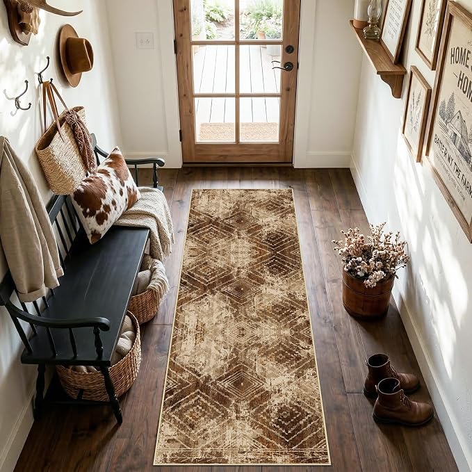 BESTSWEETIE Area Rug 2x8 Rug Machine Washable Non-Slip Low Pile Print Pattern Western Rug for Living Room Bedroom Entryway Tribal Series-Abstract/Cowhide