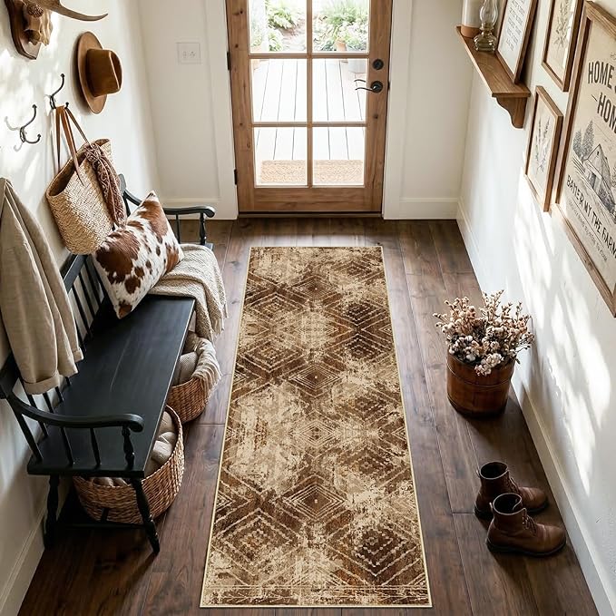 BESTSWEETIE Area Rug 2x6 Rug Machine Washable Non-Slip Low Pile Print Pattern Western Rug for Living Room Bedroom Entryway Tribal Series-Abstract/Cowhide